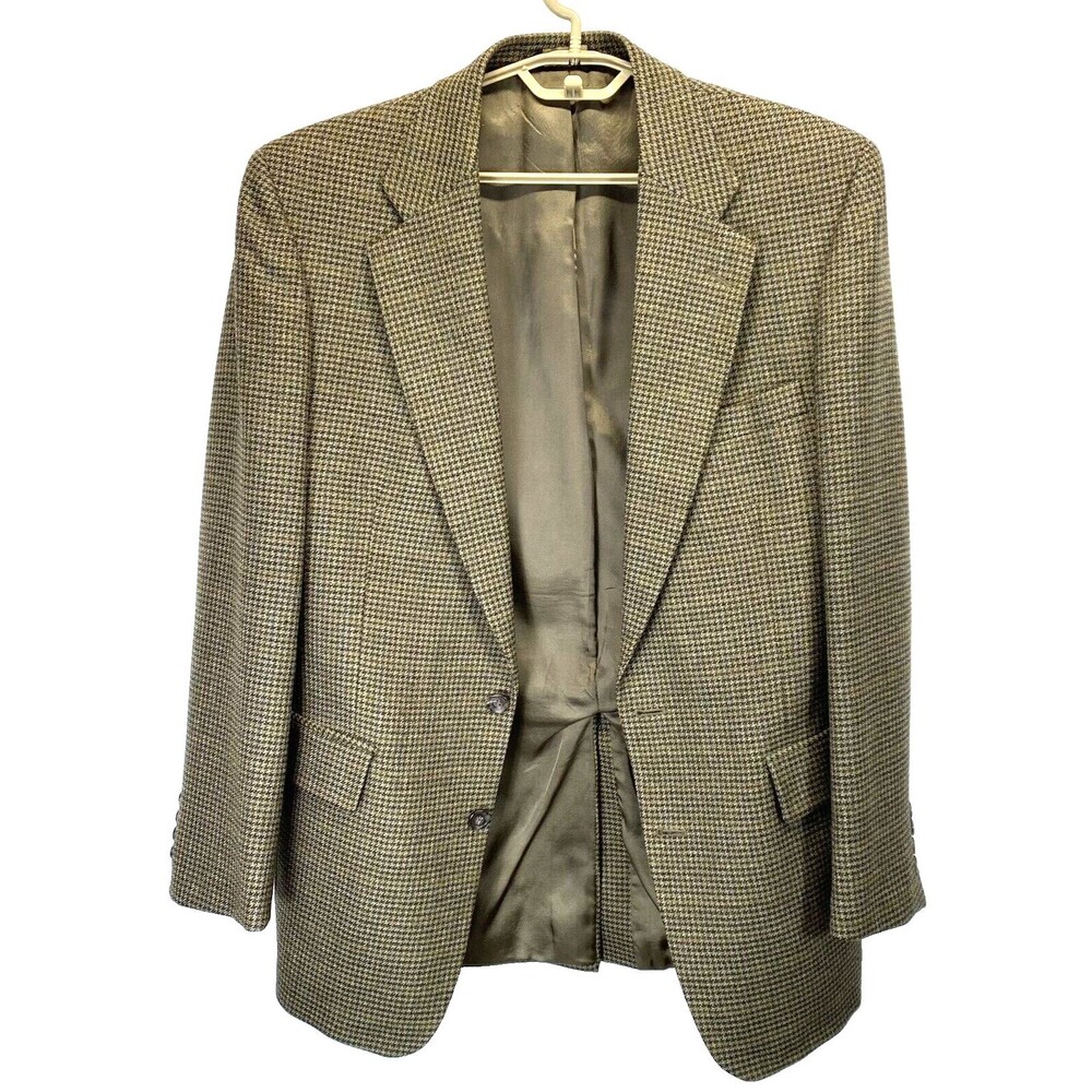 Jos A Banks Travelers Collection Mens Sports Coat 40R(39) Green Wool Houndstooth